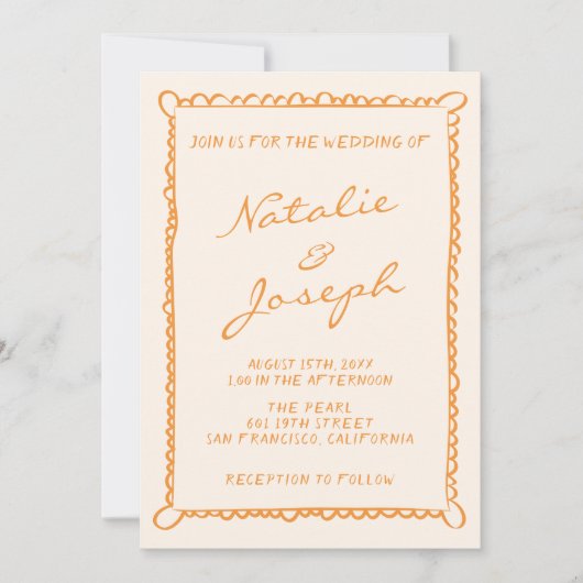 Invitation QR Code à la main Pinstripes écrits Mariage blanc (Devant)