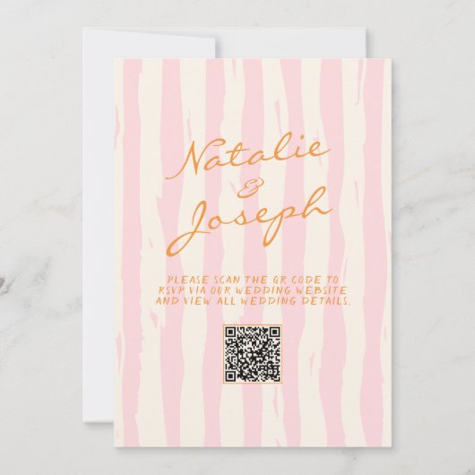 Invitation QR Code à la main Pinstripes écrits Mariage blanc (Dos)