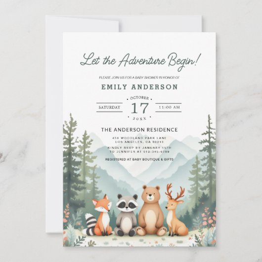 Invitation QR Code Adventure commence Baby shower de bois (Devant)