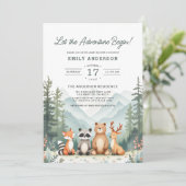 Invitation QR Code Adventure commence Baby shower de bois (Debout devant)