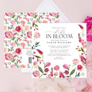 Invitation QR Code Baby In Bloom Aquarelle Floral Douche