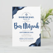 Invitation QR Code Bar Mitzvah Marine Blue Agate Script Moder (Debout devant)
