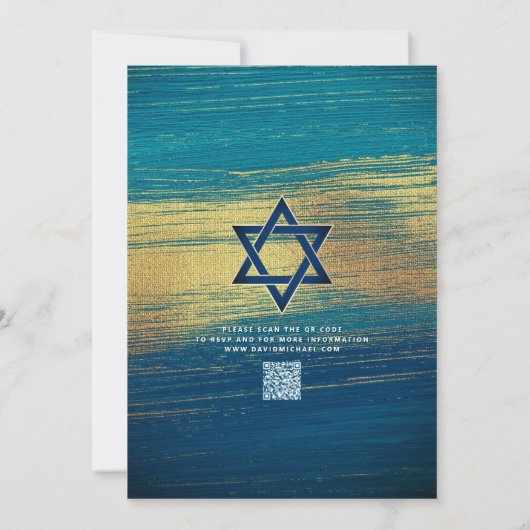 Invitation QR Code Bar Mitzvah Turquoise Gold Foil Moderne (Dos)