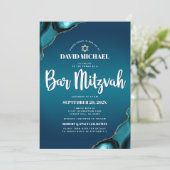 Invitation QR Code Bar Mitzvah Turquoise Ombre Agate Moderne (Debout devant)