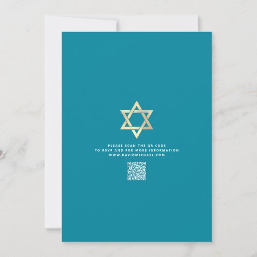 Invitation QR Code Bar Mitzvah Turquoise Ombre Agate Moderne (Dos)