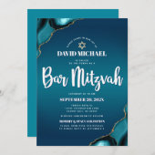Invitation QR Code Bar Mitzvah Turquoise Ombre Agate Moderne (Devant / Derrière)