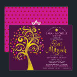 Invitation QR Code Bat mitzvah Bourgogne Gold Tree of Life<br><div class="desc">Soyez fier, réjouissez-vous et présentez cette étape importante de votre Bat mitzvah préféré ! Envoyez cette invitation de code QR audacieuse, moderne et personnalisée pour un événement à retenir. Un arbre amusant, imitation de feuille d'or avec brillamment rose, orange et rouge Star de David et "feuilles" de point, faux script...</div>