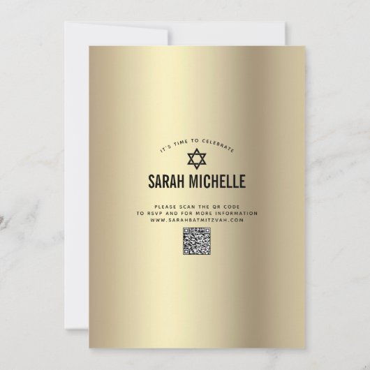 Invitation QR Code Bat mitzvah moderne Black Gold Parties sci (Dos)