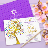 Invitation QR Code Bat mitzvah Purple Gold Bold Arbre de vie