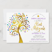 Invitation QR Code Bat mitzvah Purple Gold Tree of Life Bold (Devant)