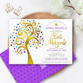 Invitation QR Code Bat mitzvah Purple Gold Tree of Life Bold