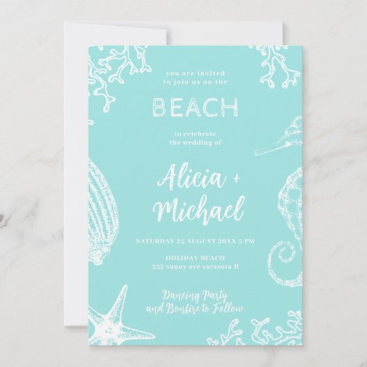 Invitation QR CODE Beach mariage photo de destination (Devant)