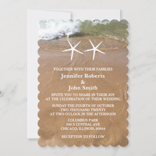 Invitation QR Code Beach Starfish Sandy Ocean Mariage (Devant)
