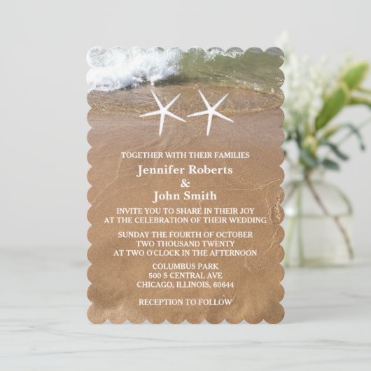 Invitation QR Code Beach Starfish Sandy Ocean Mariage (Debout devant)