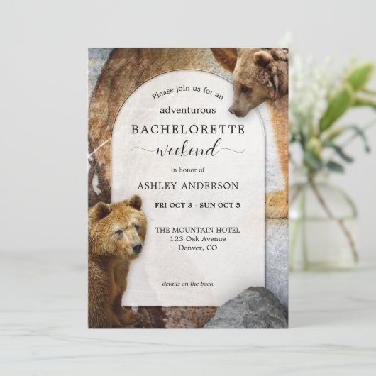 Invitation QR Code Bear Mountain Bachelorette Week-end (Debout devant)