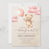 Invitation QR Code Bearly Wait Baby shower fille rose (Devant)