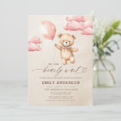 Invitation QR Code Bearly Wait Baby shower fille rose (Debout devant)