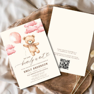 Invitation QR Code Bearly Wait Baby shower fille rose