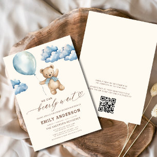 Invitation QR Code Bearly Wait Blue Boy Baby shower