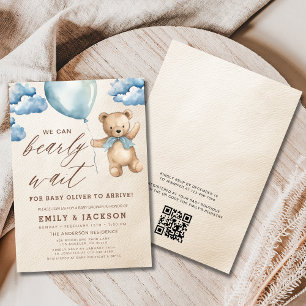 Invitation QR Code Bearly Wait Blue Boy Baby shower