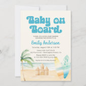 Invitation QR Code bébé à bord Surfboard Beach Shower Boy (Devant)