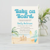 Invitation QR Code bébé à bord Surfboard Beach Shower Boy (Debout devant)