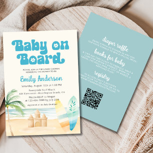 Invitation QR Code bébé à bord Surfboard Beach Shower Boy