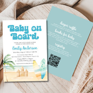 Invitation QR Code bébé à bord Surfboard Beach Shower Boy
