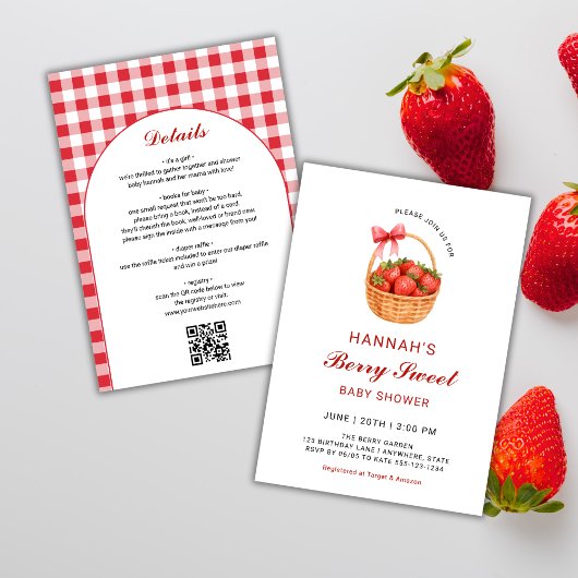 Invitation QR Code Berry Sweet Strawberry Girl Baby Shower