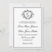 Invitation QR code black and white crest monogram wedding (Devant)