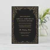 Invitation QR Code Black Gold Photo Minimaliste Mariage (Debout devant)