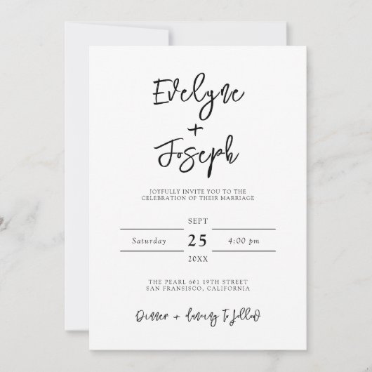 Invitation QR Code Black & White Photo Boho Mariage moderne (Devant)