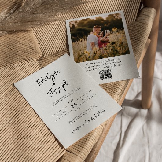 Invitation QR Code Black & White Photo Boho Mariage moderne