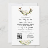 Invitation QR Code Blanc Aquarelle Fleurs Antlers Mariage (Devant)