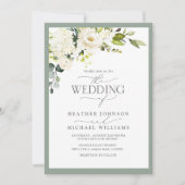 Invitation QR Code blanc gris vert vert Mariage d'aquarelle (Devant)