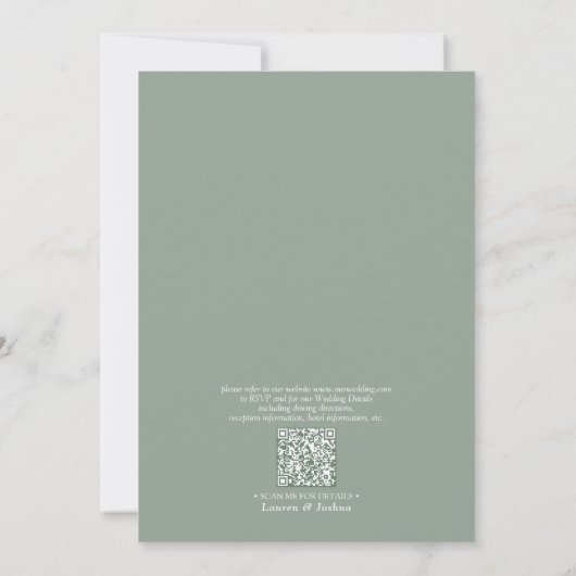 Invitation QR Code blanc gris vert vert Mariage d'aquarelle (Dos)