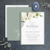 Invitation QR Code blanc gris vert vert Mariage d'aquarelle