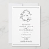 Invitation QR Code Blanc Noir Cimier Mariage Monogramme (Devant)