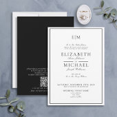 Invitation QR Code Blanc Noir Classique Monogramme Mariage