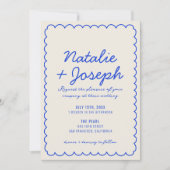 Invitation QR Code Bleu Retro amusant Whimsical Photo Mariage (Devant)