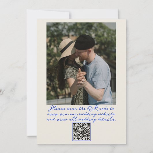 Invitation QR Code Bleu Retro amusant Whimsical Photo Mariage (Dos)
