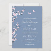 Invitation QR Code Blue Cherry Blossom | Mariage chinois (Devant)