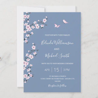 Invitation QR Code Blue Cherry Blossom | Mariage chinois