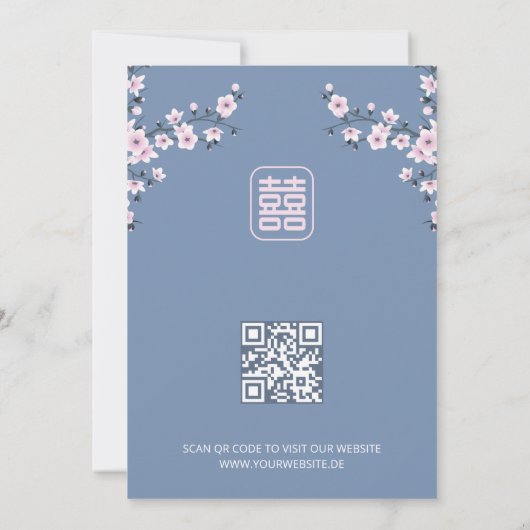 Invitation QR Code Blue Cherry Blossom | Mariage chinois (Dos)