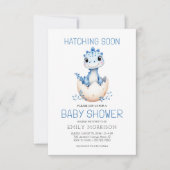 Invitation QR Code Blue Dinosaur Hatching Bientôt Baby shower (Devant)