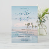Invitation QR Code Blue Ocean Palm Tree Beach Wedding (Debout devant)