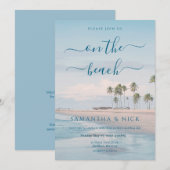 Invitation QR Code Blue Ocean Palm Tree Beach Wedding (Devant / Derrière)