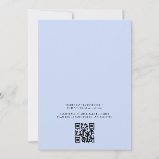 Invitation QR Code Blue Ribbon Aquarelle Bow Bow Baby shower (Dos)