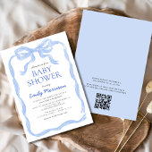 Invitation QR Code Blue Ribbon Aquarelle Bow Bow Baby shower