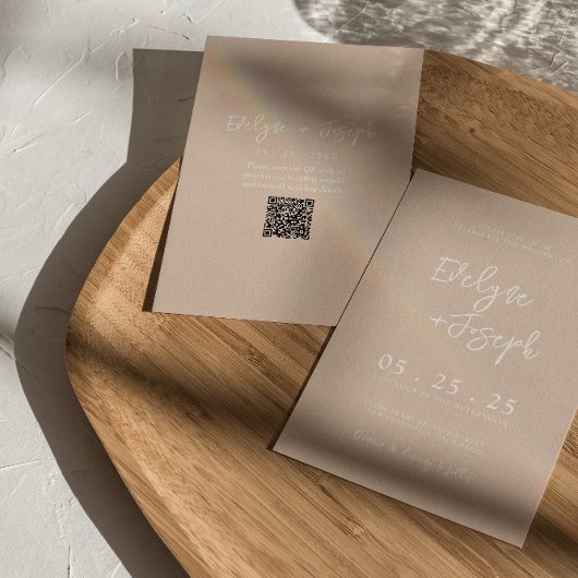 Invitation QR Code Blush Boho Chic Mariage moderne